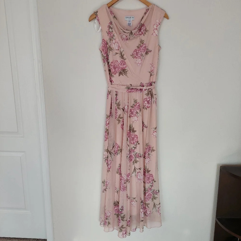 ALEXA B‎ Nites Sheer Lined Pink Floral Maxi Dress Size 4P